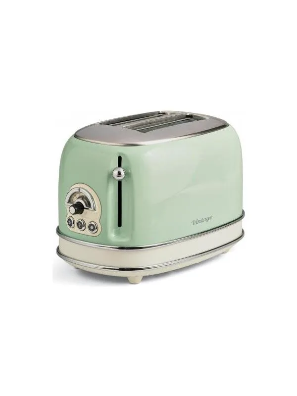 ARIETE TOASTER VINTAGE VERDE (0155/04) - TOSTAPANE ELETTRICO IN METALLO - 6 LIVELLI DORATURA - ESPULSIONE AUTOMATICA - 810W